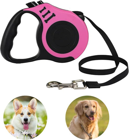 Retractable Heavy Duty Dog Leash - 16FT Pink, Tangle-Free Nylon Tape, Anti-Slip Handle, Waste Bag Dispenser for Small Dog or Cat up to 26 lbs