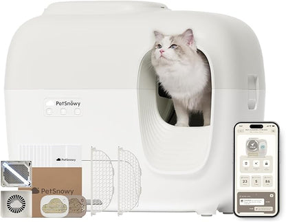 PetSnowy Self-Cleaning Automatic Cat Litter Box with Odor Control TiO2 System, Robot Litter Box with Auto-Packing, App Control, Large Cats & Multiple Cats (2026 Premium Version)