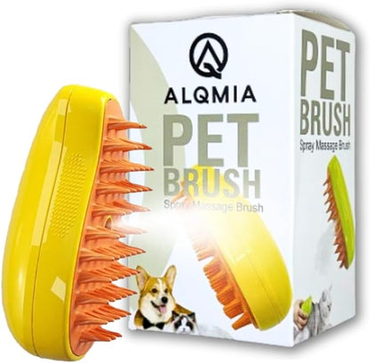 Cat Steam Brush 3 in 1, Silicone Massage Grooming & Pet Hair Remover, Spritz Defur Comb for Cats Dogs, Steamy Brush, Misting Pets Grooming Comb, Pet Hair Brushes Indoor Steamer by ALQMIA (Yellow)