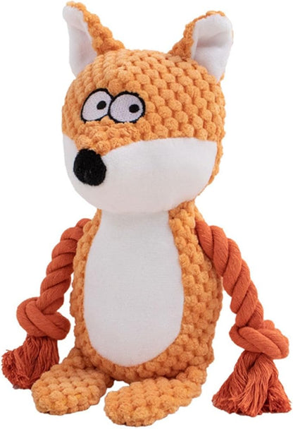 Dog Toys, Dog Squeaker Toys with Crinkle Paper, Stuffed Animal Dog Plush Chewing Toy, Cotton Rope Interactive Toys for Puppy, Small, Middle Dogs (Orange Fox)