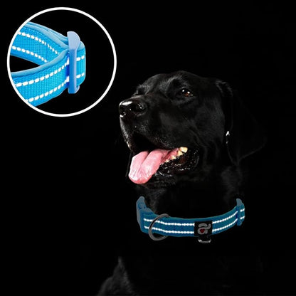 azuza Reflective Dog Collar,Soft Neoprene Padded Pet Collar with ID Tag Ring,Adjustable for Puppy and Small Dogs,Sky Blue,XS