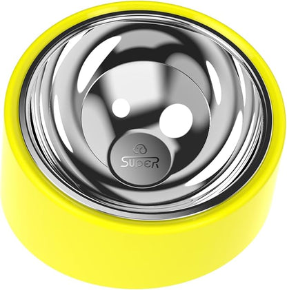 Slanted Dog Bowl Slow Feeder, 15° Tilted Elevated Raised Food Water Dish, Anti-Choke Anti-Gulping for Cats Dogs, Non-Spill Weighted Base, for Medium Dogs Standard Pets, Yellow