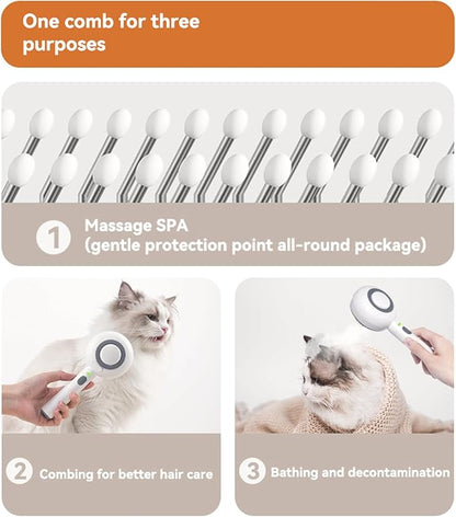 Sham Sham Cat Brush for Shedding, Self-Cleaning Cat Steam Brush, Anti-Static Massage Comb, 500mAh Rechargeable, IPX7 Waterproof Pet Grooming Tool for Cats