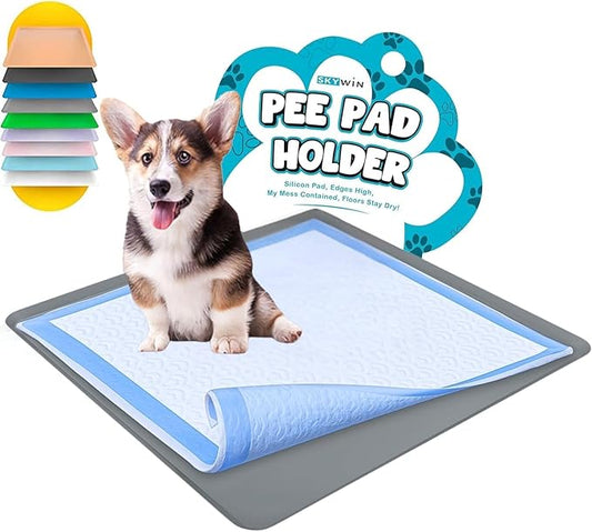 TidyFriend Dog Pee Pad Holder Tray - Fits Up to 24” x 24” Pee Pad Holder for Dogs - Stable Grip, Raised Edges, Quick-Wipe Silicone Surface Dog Pad Holder for Indoor Flooring Protection (Dark Grey)