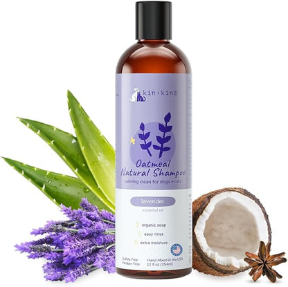 kin+kind Oatmeal Natural Dog and Cat Shampoo - Gentle Oatmeal Clean for Sensitive Skin - Lavender Fragrance - 12 fl oz