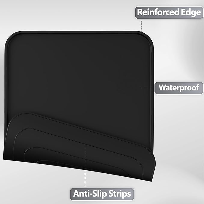 Silicone Dog Food Mat, Waterproof Anti-Slip Pet Feeding Mat with Warped Resistant Raised Edge,Spill-Proof Lip Floor Protection,Dishwasher-Safe Pet Placemat for Dogs & Cats(L 24" x 16" Black)
