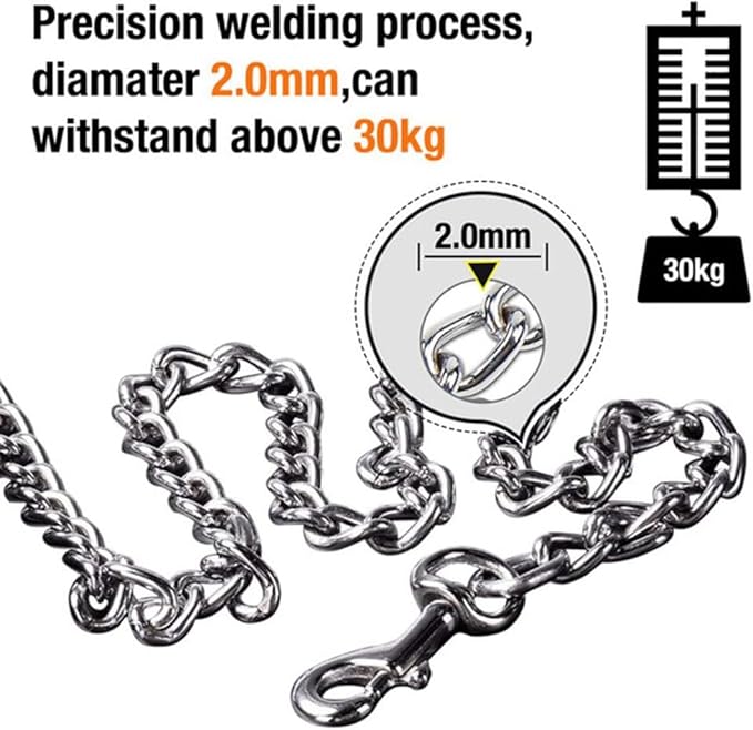 Chain Leash for Small Dogs, Heavy Duty Metal Dog Lead Durable Strong Chew Proof Puppy Leashes for Small Medium Large Breed Pet Dogs, 2.0mm * 4ft Black Handle