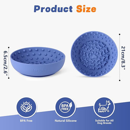 Dog Lick Bowl, Slow Feeder Dog Bowl Licking Mat for Small to Large Dogs, BPA-Free Non-Slip Silicone Slow Feeder Treat Dispenser for Anxiety Relief, Freezer & Dishwasher Safe (Blue, 8.3"×2.6")