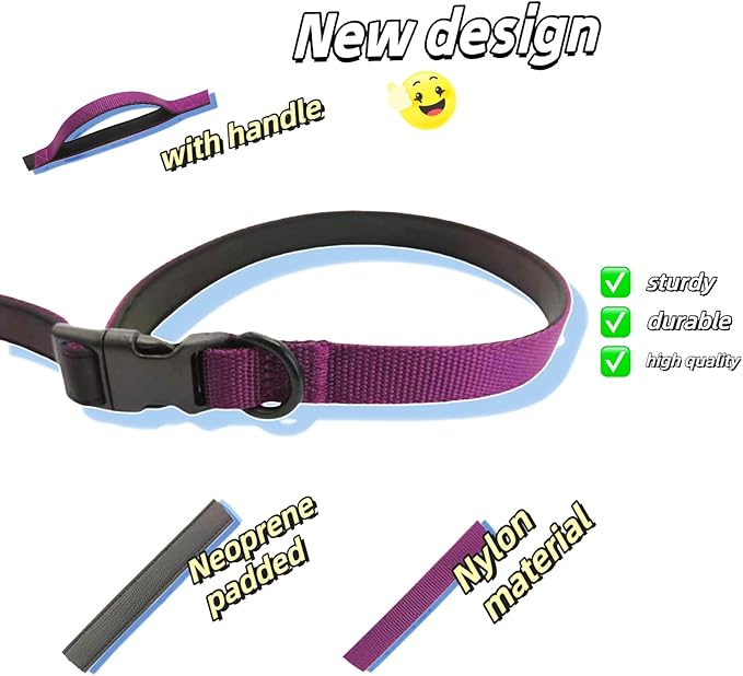 Multifunctional Dog Leash with Extra Handle -4 in 1 Hands-Free Adjustable Dog Leash for Jogging, Walking, Running - Fits Small and Medium-Sized Dogs (Purple, M)