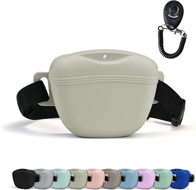 AUDWUD Magnetic Silicone Dog Treat Pouch with Adjustable Waist Belt Dog Training Bag for Small Medium Large Dogs Hands Free, Easy to Clean And Dishwasher Safe