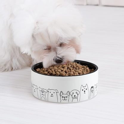 Fun Elements Ceramic Dog Bowls - Large, Non-Slip, 64 Fl Oz, Black with Adorable Dog Patterns (Large, Black)