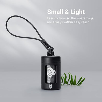 Retractable Dog Waste Bag Dispenser + Bag Holder Kit, Dog Poop Bag Dispenser, Retractable Waste Bag Dispenser, Lightweight Poop Bag Holder, Stretchy Strap Fits Any Dog Leash (Black)