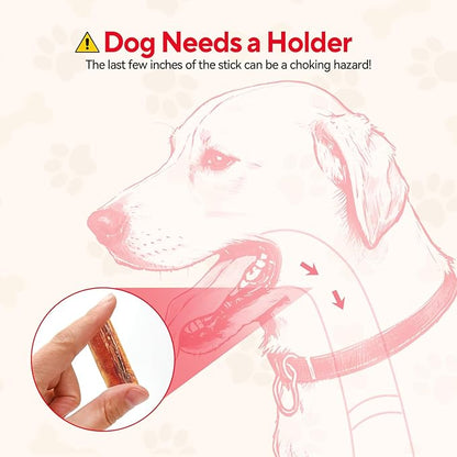 2 in 1 Interactive Treat Dispensing Dog Toys, Bully Stick Holder, Adjustable Dog Treat Holder for Medium & Large Dogs, Safety Device to Prevent Choking, Red