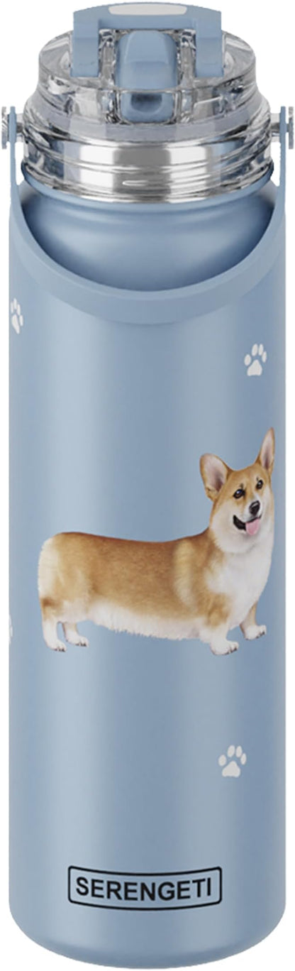 SERENGETI 24 Oz Water Bottle Stainless Steel with Spill Proof Lid - Double walled Vacuum Insulated water flask - Realistic 3D Print of your favorite dog (Welsh Corgi)