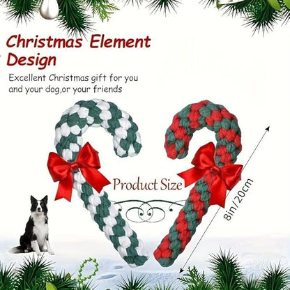 2PCS Candy Cane Rope Toys,Cotton Rope Toys and Christmas Decoration,Christmas Chew Toys for Puppy Small Pet Medium Large Dog Chewing Teething Clean and Training (red White/Green red)