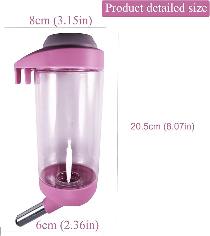Dog Crate Water Bottle Dispenser - No Drip Dog Kennel Water Dispenser & Cage Bottle - Easy-to-Use Water Bottle for Cat Crate - Perfect for Keeping Your Pet Hydrated (Pink)-500ML