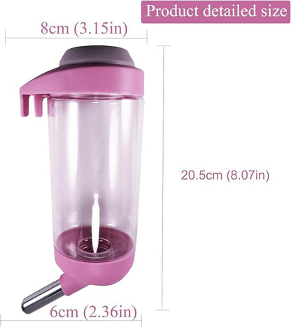 Dog Crate Water Bottle Dispenser - No Drip Dog Kennel Water Dispenser & Cage Bottle - Easy-to-Use Water Bottle for Cat Crate - Perfect for Keeping Your Pet Hydrated (Pink)-500ML