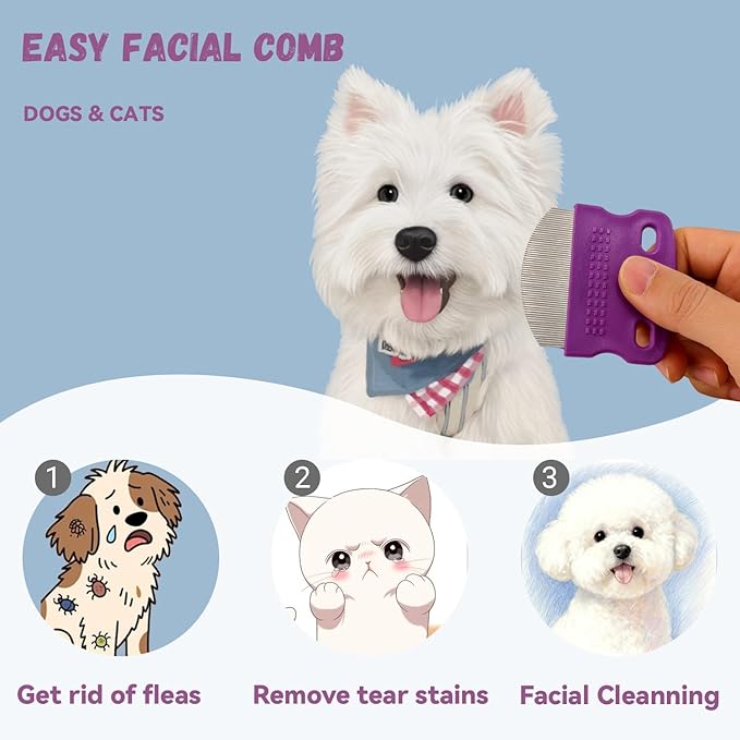 2 Pack Professional Pets Eye Combs,Pets Grooming Comb Kit,Stainless Steel Tear Stain Remover for Cats & Dogs,Flea Lice Comb,Gentle Curved Comb Teeth,Precisely Removes Stains (2pcs eye combs)