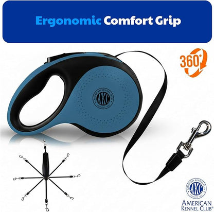 American Kennel Club Heavy Duty Retractable Dog Leash, 16.4ft, Tangle-Free, Ergonomic Grip, One-Hand Brake, for Medium & Large Dogs up to 110 lbs Blue