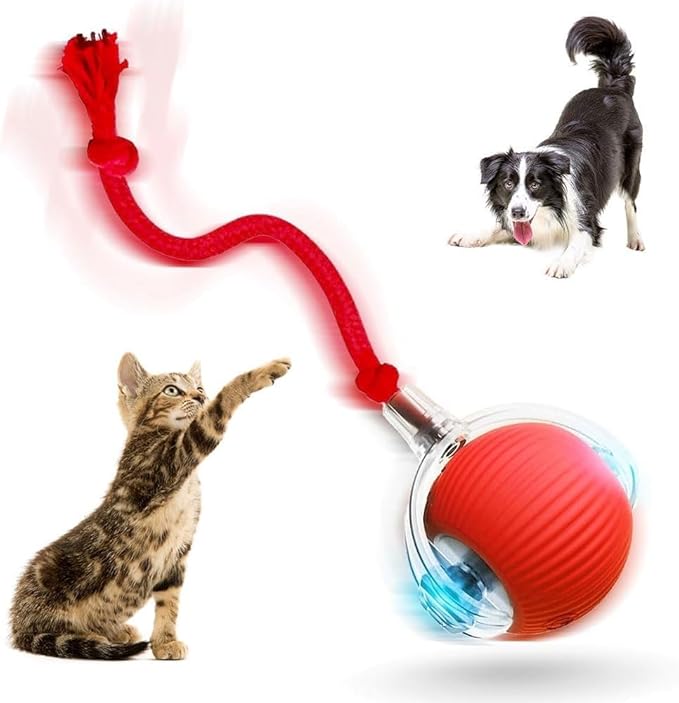 Interactive Rolling Dog Ball, 2026 New Self Rolling Dog Ball Interactive Cat Toys Automatic Cat Toy Self Moving Dog Toys, 360° Smart Automatic Toy Electric (Red)