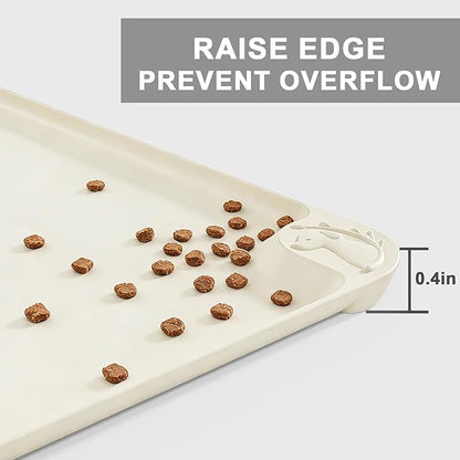 ESTHELLO Waterproof Pet Feeding Mats - Advanced Silicone Dog Food Mat Easy to Clean for Dog & Cat Bowls, 19''X12'' Cream White