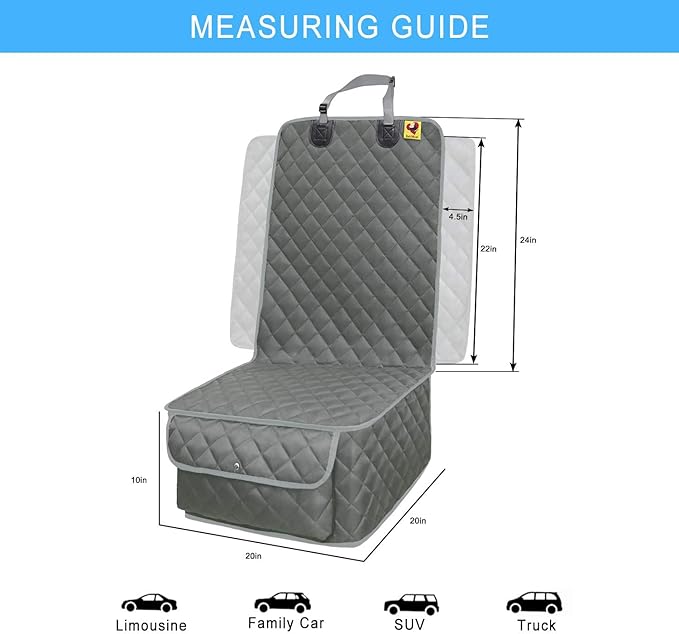 Bark Lover Deluxe Dog Seat Cover for Front Seat-More Durable Waterproof Front Seat Protector, High Heat Resistant and Nonslip Front Seat Cover for Dogs Kids, Universal Size (Grey)
