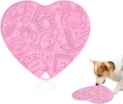 Silicone Slow Feeder Dog & Cat Bowl – Heart Shape Anti-Slip Puzzle Feeding Bowl for Slow Eating, Bloat & Digestion Control – Interactive Pet Enrichment Bowl (Cherry Blossom Pink)