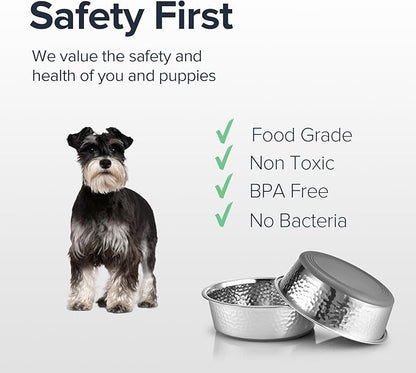 URBUDDIES 2 Pack Hammered Stainless Steel Dog Bowls, Premium Metal Dog Bowls with Non Slip Rubber Bottom, Dishwasher Safe, Easy to Clean, 4 Cup, Gray Bottom