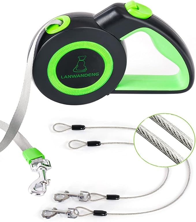 Chew Proof Retractable Dog Leash with 2 Heavy Duty Anti-Chewing Wire Ropes, 16FT Leashes 360 Tangle Free for 2 Dogs, Dual Dog Lead for Small/Medium/Large Dogs