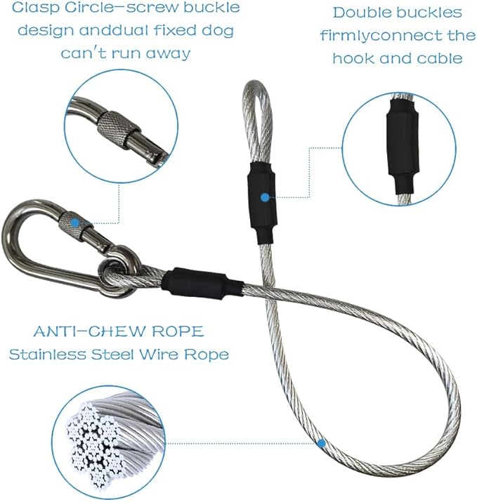 Heavy-Duty - Heavy-Duty Metal Cable Lead（1/4inch）,No Tangle Multiple Dog Leashes for Medium and Large Dogs- Heavy Duty Leash Extender for Collars & Harnesses (Transparent,20in/50cm)