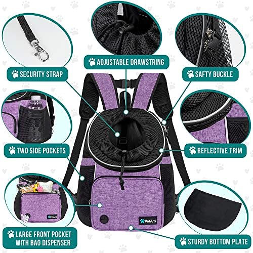 PetAmi Adjustable Cat & Dog Chest Carrier Backpack, Ventilated for Hiking & Camping, Max 10 lbs, Purple - Image 4