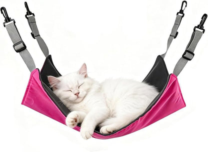 Adjustable Cage Hanging Cat Hammock, 4-Season 2-Sided Bed, Adjustable Waterproof Washable Cooling Mat for Large Kittens,Small Dogs & Rabbits (Rose Pink)