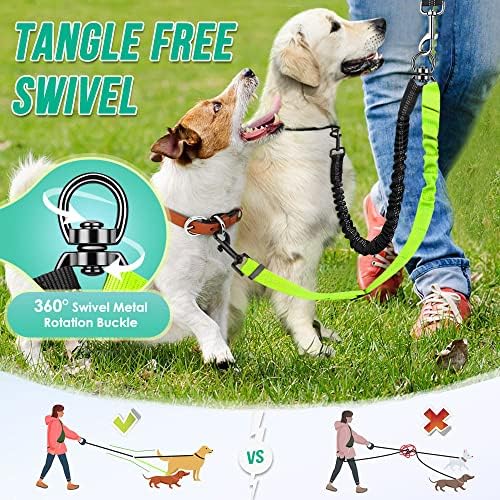 AUTOWT Two Dog Lead, 2 in 1 Upgraded Double Dog Leash Attachment Combine Adjustable Strap and Shock Absorbing Bungee No Tangle Dual Training Splitter for Different Size Dogs - Image 3