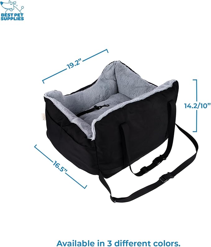 Best Pet Supplies Elevated Dog Car Seat for Small Dogs, Booster Seat with Safety Tether & Storage, Washable Travel Pet Seat for Front or Back Seat, Up to 25 lbs - Black - 21 x 20 x 14
