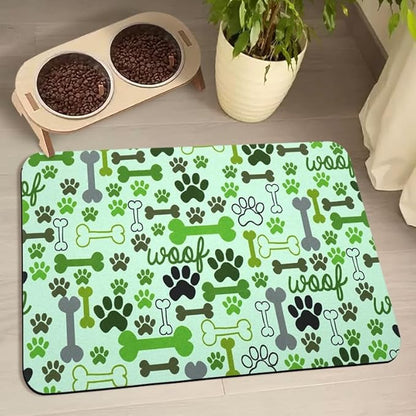 Dog Food Mats for Floors Waterproof, Pet Water Bowl Mats Pet Feeding Absorbent Placemats Green 24 * 32 inch