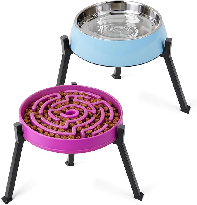 LOOBANI Elevated Dog Bowl Stand: Adjustable Width Anti-Slip Raised Dog Bowl Stand Feeder for Adult, Seniors, Older, Arthritis Dogs, Fits for Bowls Width 8.2"-11" (Without Bowls) Black Large 2 Pack