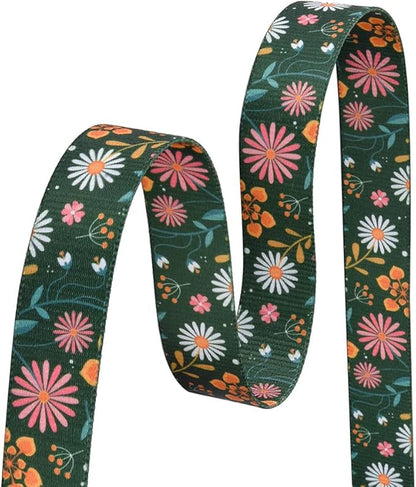 Dog Collar and Leash Set with Bohemia Floral Tribal Geometric Patterns - Soft Ethnic Style Collar Adjustable for Small Medium Large Dogs(Dark Green Flower Set,XS)