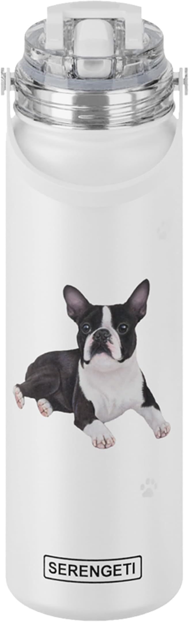 SERENGETI 24 Oz Water Bottle Stainless Steel with Spill Proof Lid - Double walled Vacuum Insulated water flask - Realistic 3D Print of your favorite dog (Boston Terrier)