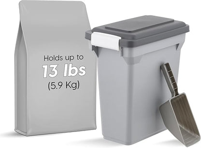 IRIS USA Dog Food Storage Container, Airtight Lid, 2-Cup Scoop, Up to 13 Pounds Pet Food Storage, Versatile Pet Food Bin, Treats, BPA Free, Gray/Dark Gray
