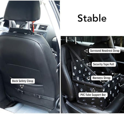 Petbobi Pet Reinforce Car Booster Seat for Dog Cat Portable and Breathable Bag with Seat Belt Dog Carrier Safety Stable for Travel Look Out,with Clip on Leash with PVC Tube (Foot)