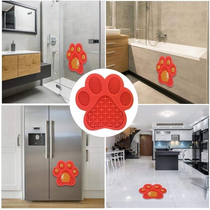 Dog Licking Mat for Anxiety Peanut Butter Slow Feeder Bowls Licking Pad with Strong Suction to Wall for Pet Bathing,Grooming,and Dog Training (Red)