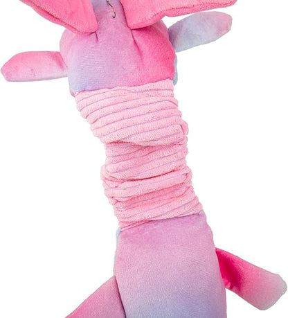 3-in-1 Squeaky Dog Toy for Chewer (Squeaker, Crinkle Paper & Elastic Band), Durable Interactive Puppy Plush Stuffed Chew Toy for Boredom, Tug of-War, for Small Medium Large Breed (Unicorn)