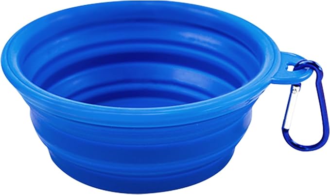 Large Collapsible Dog Bowls (34oz), 1 Pack Pet Travel Foldable Bowl with Carabiners, Healthy, Soft Silicone, Portable Essential Set for Walking, Travel, and Hiking (Blue)