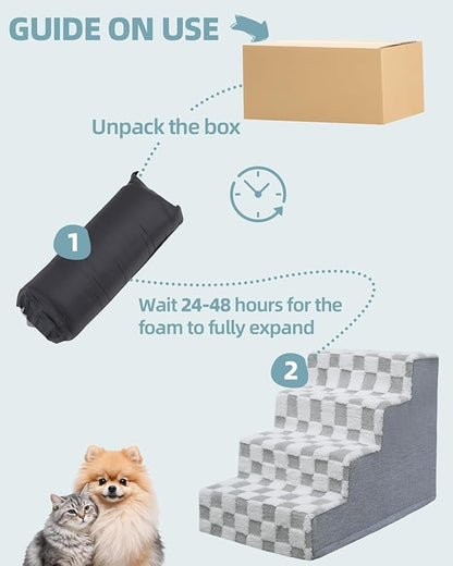 KSIIA Dog Stairs for Small Dogs & Cats Pet Stairs Supportive 4-Tier Pet Steps for Bed Couch Sofa Chair, No-Slip Cat Steps with Removable Washable Cover, 24" D x 15" W x 17.5" H, Grey