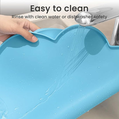 Ptlom Pet Placemat for Dogs and Cats, Non-Slip Waterproof Dog Feeding Mats Prevent Food and Water Overflow, Puppy Bowl Mat Suitable for Small, Medium and Large Pets, Silicone, Sky Blue