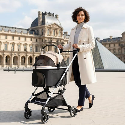 Pet Stroller for Small Dogs & Cats Under 20 lb with Detachable Carrier, Converts to Car Seat, Ultra-Lightweight only 11lb, One Hand Fold