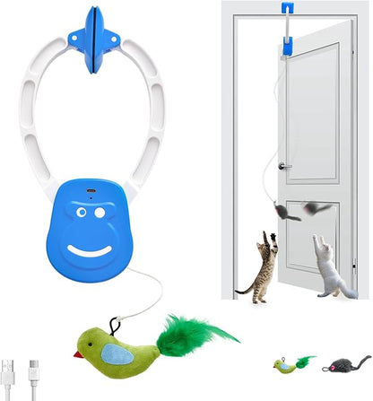 Interactive Cat Toy for Indoor Cats, 360° Auto-Rotating Door Hanging Teaser with Motion Activation, USB-C Rechargeable Quiet Self Play Cat Toy for Bored Indoor Adult Cats and Kittens