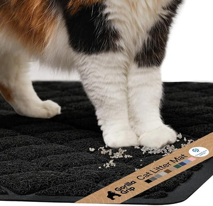 GORILLA GRIP Cat Litter Box Mat, Cushioned Coil Mesh Litter Trapping Mats, Scatter Control Supplies for Less Mess, Phthalate Free, Ultra Deep Catch Grooves, Rinse or Vacuum to Clean, 17x11 Black