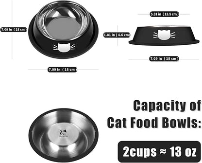 Serentive 2 Pcs Non-Slip Stainless Steel Small Cat Food Bowls - Unbreakable, Thicken 13 Oz Cat Dishes - Indoor, Removable Rubber Base, Easily Clean, Lovely Color