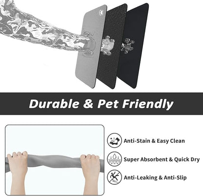 Dog Food Mat - Absorbent Cat Mat for Food and Water, No Stains Pet Feeding Bowl Mat, Easy to Clean Pet Placemats, Quick Dry Dog Water Dispenser Mat for Messy Drinkers | Paw Grey 18"x 34"